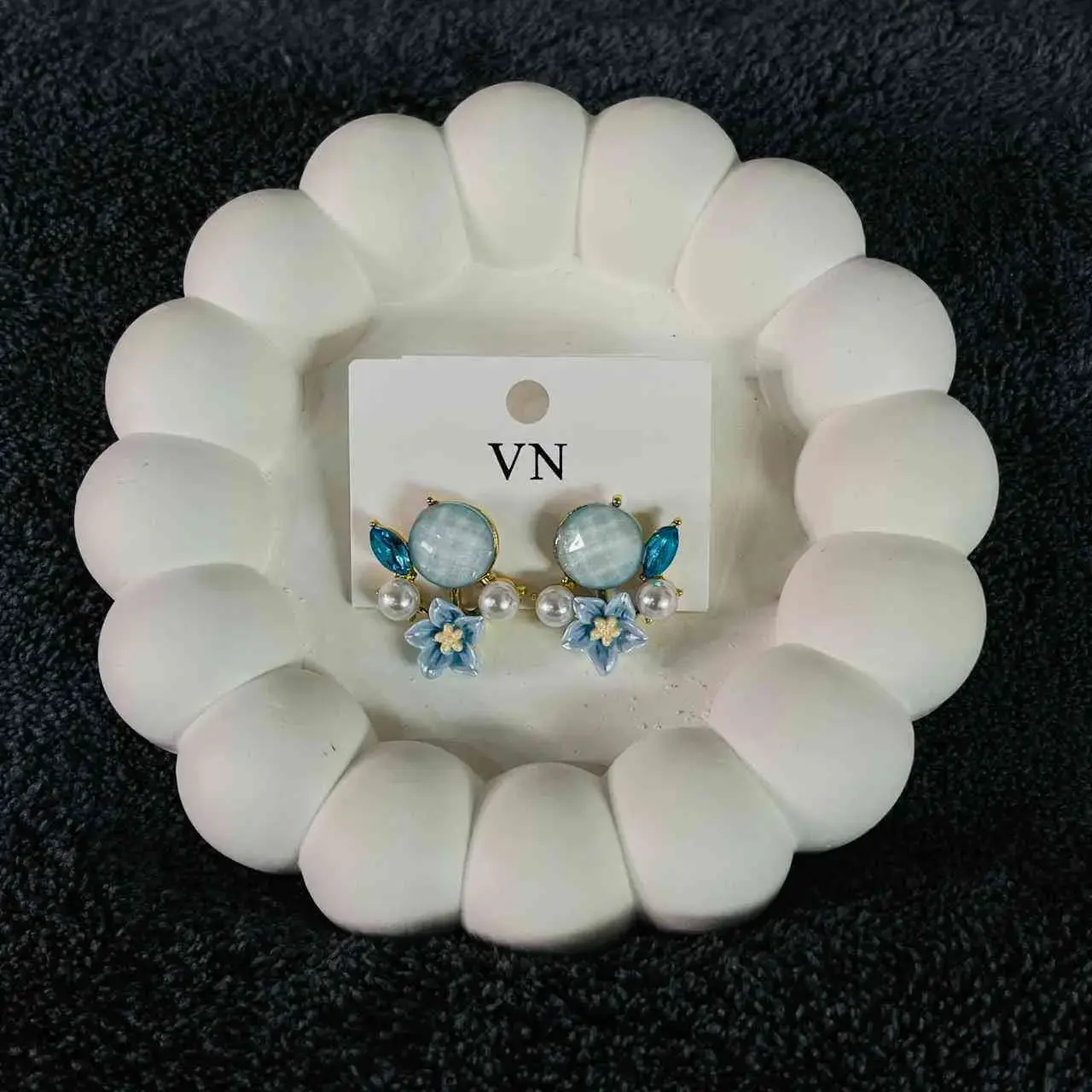 SAER507 KOREAN FLORAL STUD BLUE