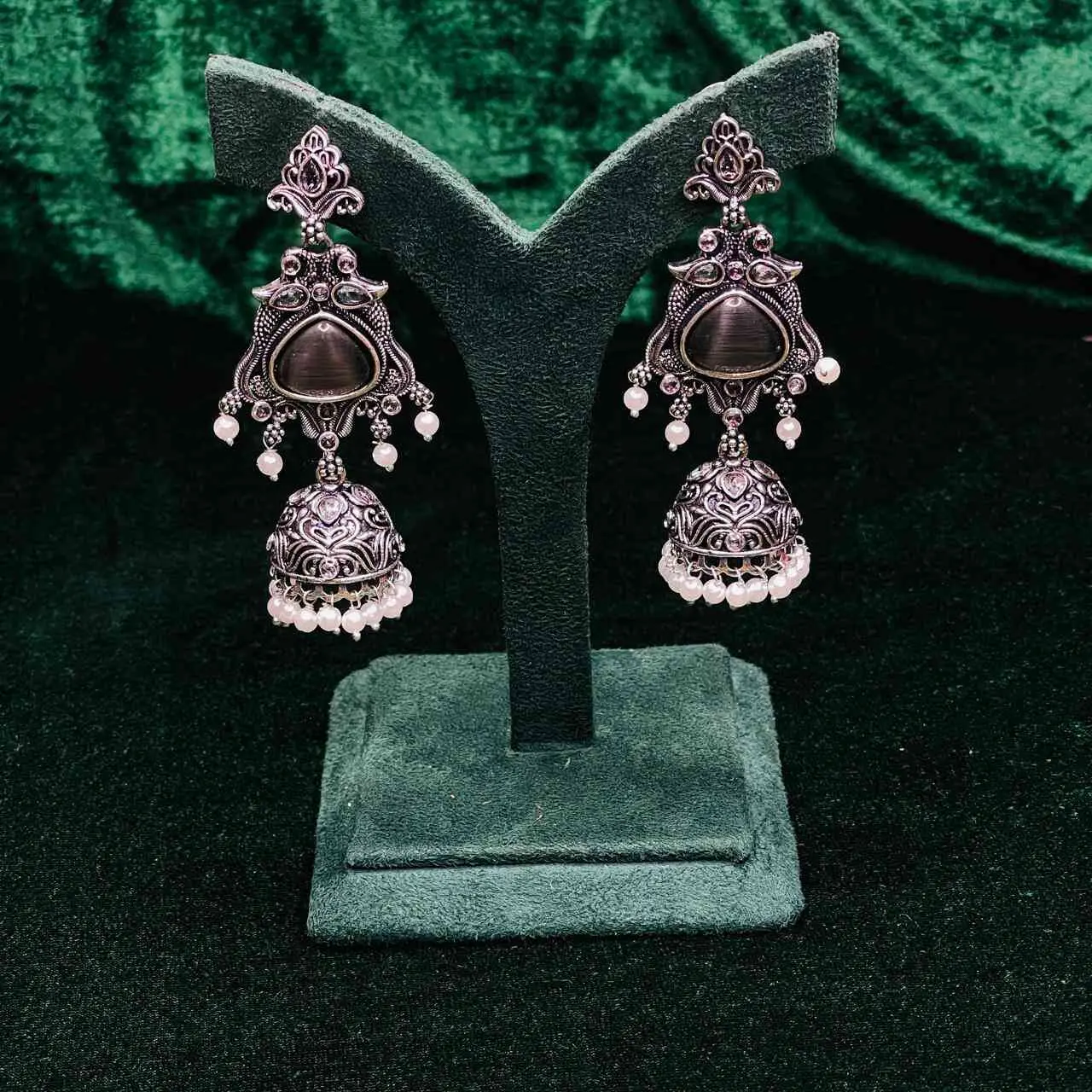 SAJH 323 OXIDIZED SILVER JHUMKA(BLACK)