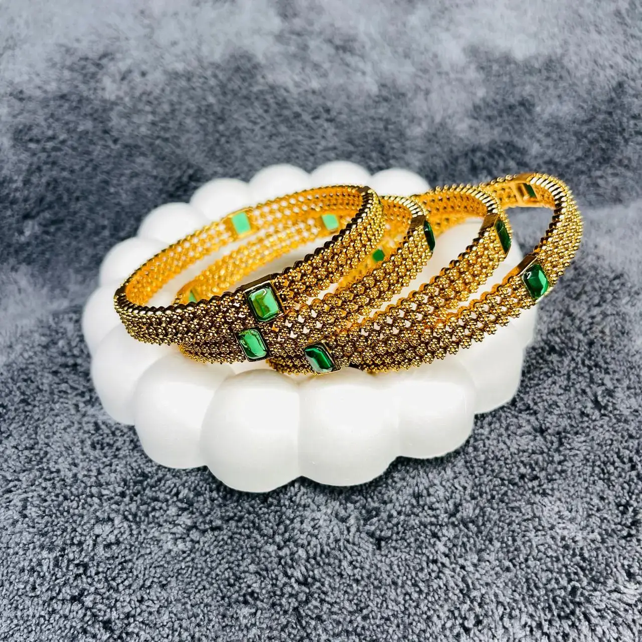 SABG644 GOLD PLATED GREEN STONE BANGLES