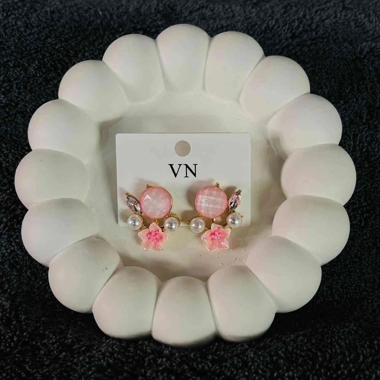 SAER507 KOREAN FLORAL STUD PINK