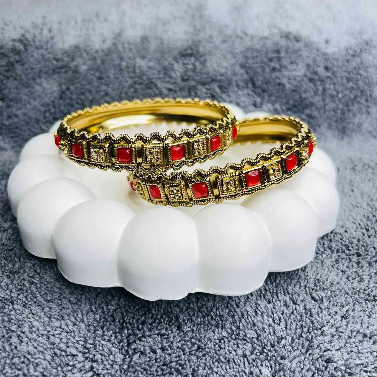 SABG641 ORANGE STONE METAL BANGLES