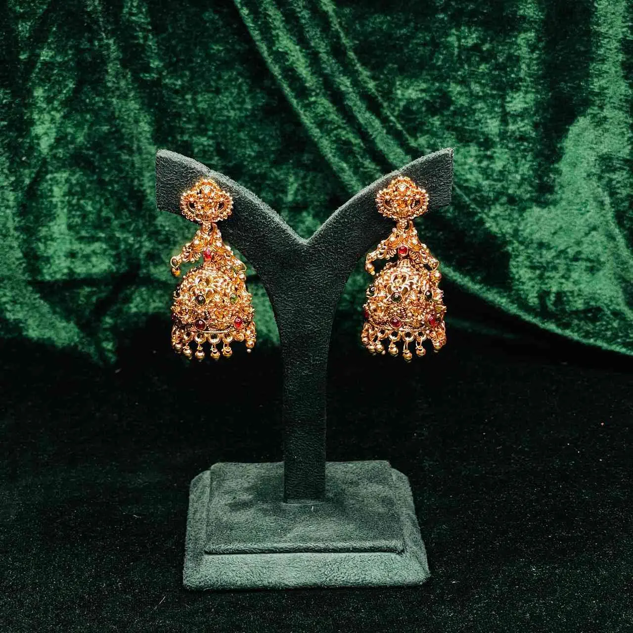 SAJH302 ANTIQUE LEKSHMI MULTI-STONE JHUMKA