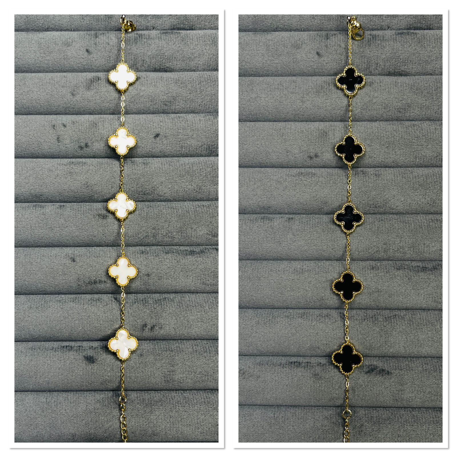 SAAT874 REVERSIBLE BLACK&WHITE VAN CLEEF CLOVER BRACELET