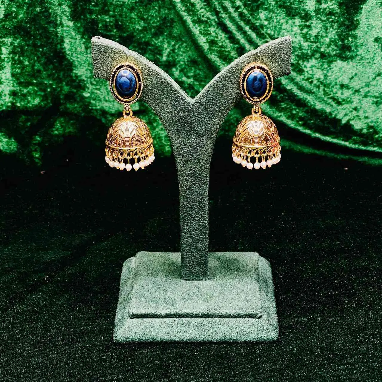 SAJH325 BLUE STONE JHUMKA